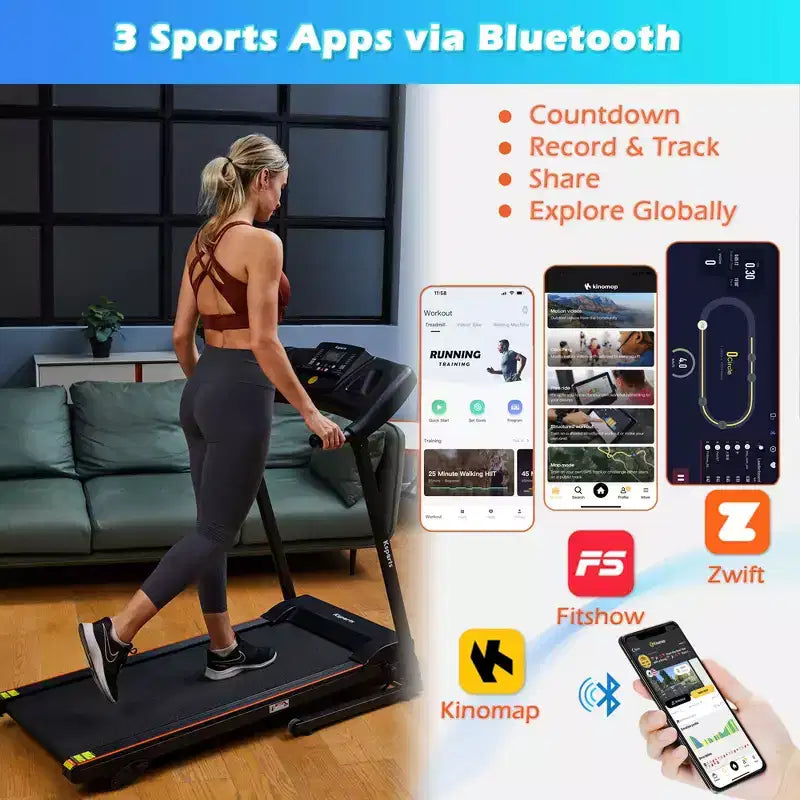 Tapis de course électrique multifonctionnel Ksports pour la maison, entraînement cardio et force avec tapis pour abdominaux, sangle pour sit-ups et inclinaison réglable