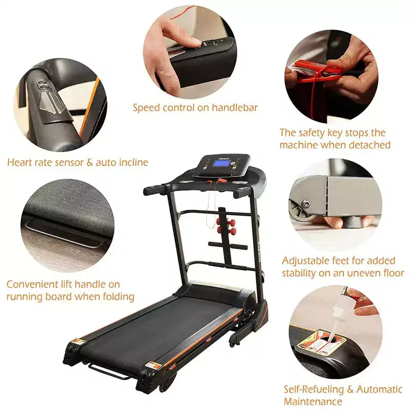 Tapis de course électrique multifonctionnel Ksports pour la maison, entraînement cardio et force avec tapis pour abdominaux, sangle pour sit-ups et inclinaison réglable