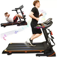 Tapis de course électrique multifonctionnel Ksports pour la maison, entraînement cardio et force avec tapis pour abdominaux, sangle pour sit-ups et inclinaison réglable