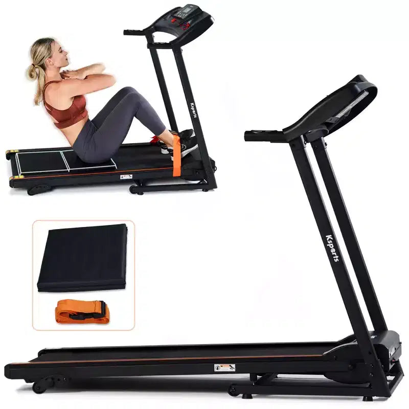 Tapis de course électrique multifonctionnel Ksports pour la maison, entraînement cardio et force avec tapis pour abdominaux, sangle pour sit-ups et inclinaison réglable