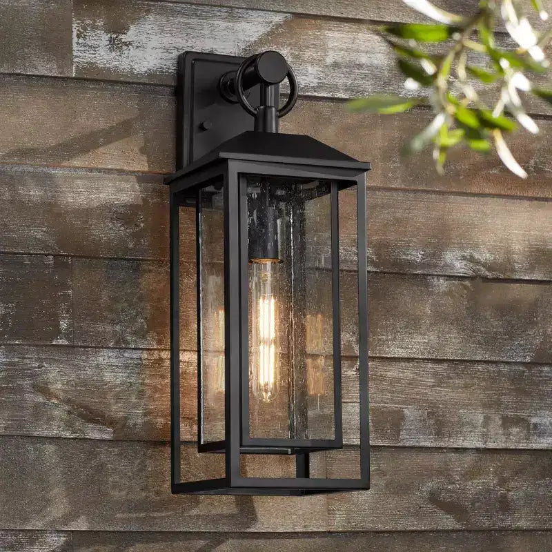 John Timberland Califa 20 Applique Murale d'Extérieur Traditionnelle Haute pour Porche, Maison, Extérieur, Étanche, Noire avec Abat-Jour en Verre Transparent