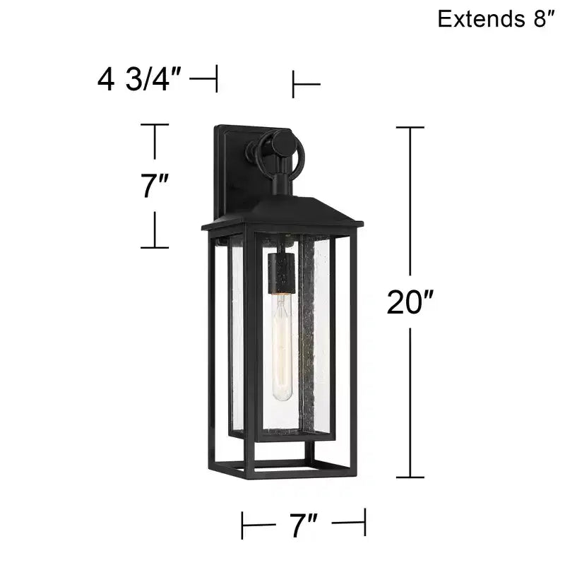 John Timberland Califa 20 Applique Murale d'Extérieur Traditionnelle Haute pour Porche, Maison, Extérieur, Étanche, Noire avec Abat-Jour en Verre Transparent