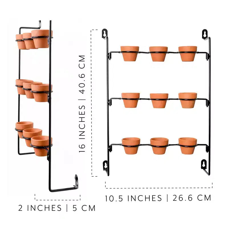 AuldHome Design Support suspendu pour mini pots en terre cuite 2, support de pots à grille 3x3 pour plantes et usage décoratif