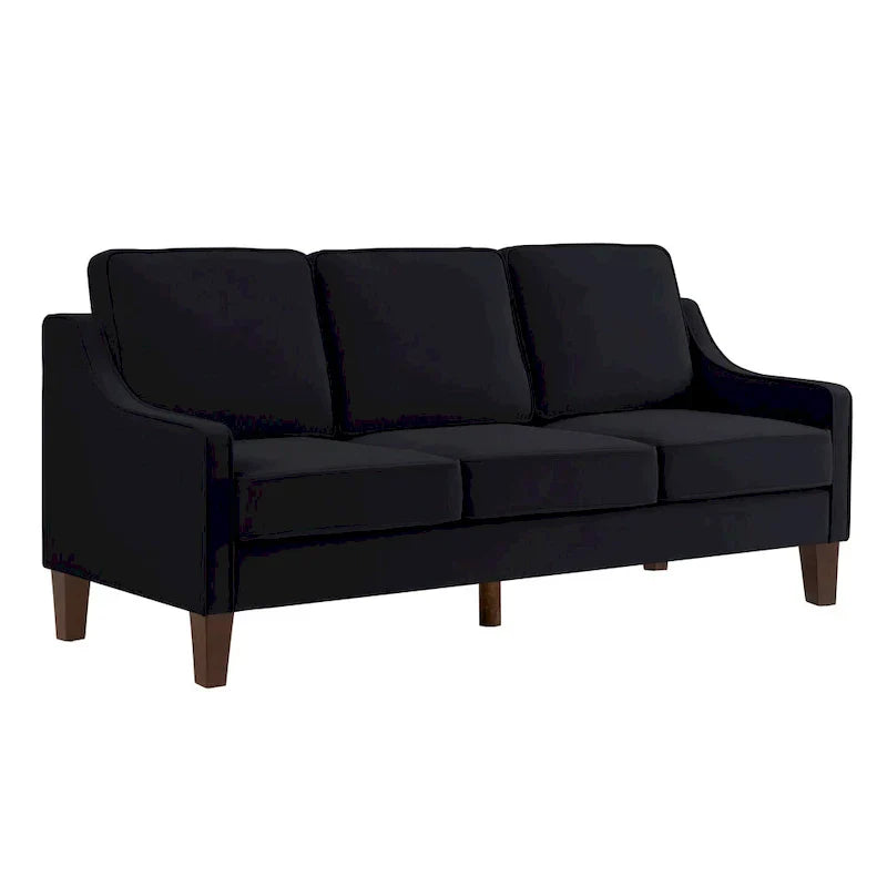 Canapé moderne 3 places avec accoudoir creusé et pieds en bois - 29.00 x 74.00 x 34.25