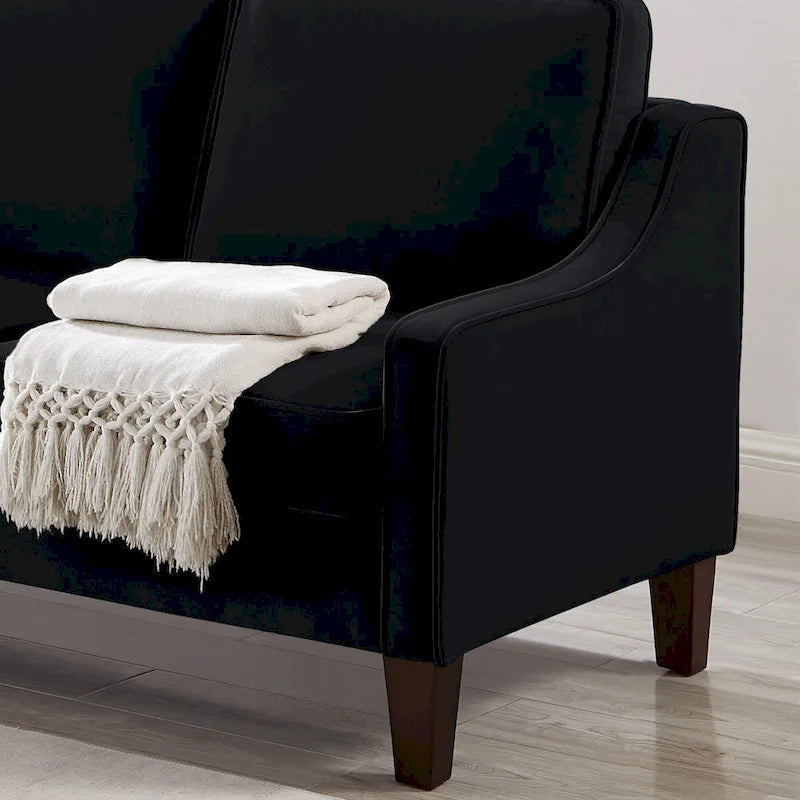 Canapé moderne 3 places avec accoudoir creusé et pieds en bois - 29.00 x 74.00 x 34.25