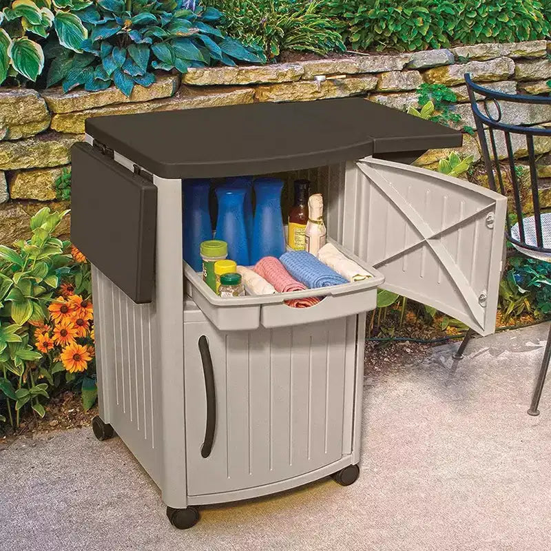 Suncast DCP2000 Table de préparation et de service portative pour patio extérieur avec armoire