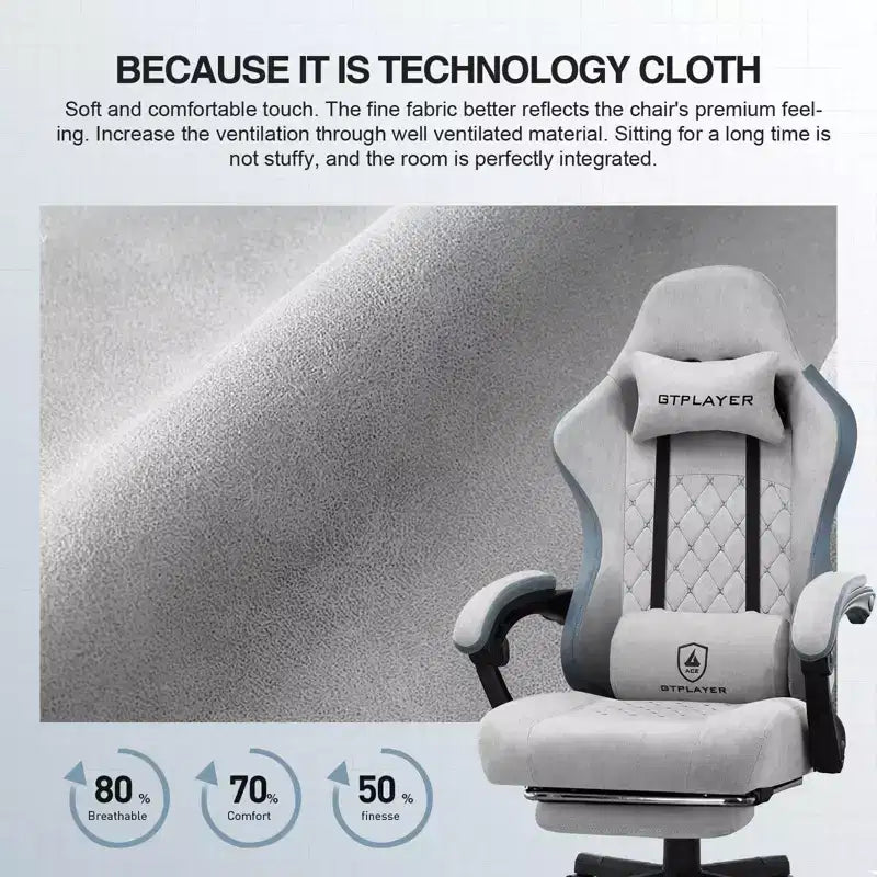 Chaise de jeu GTPLAYER, chaise de bureau en tissu avec accoudoirs liés, chaise d'ordinateur ergonomique