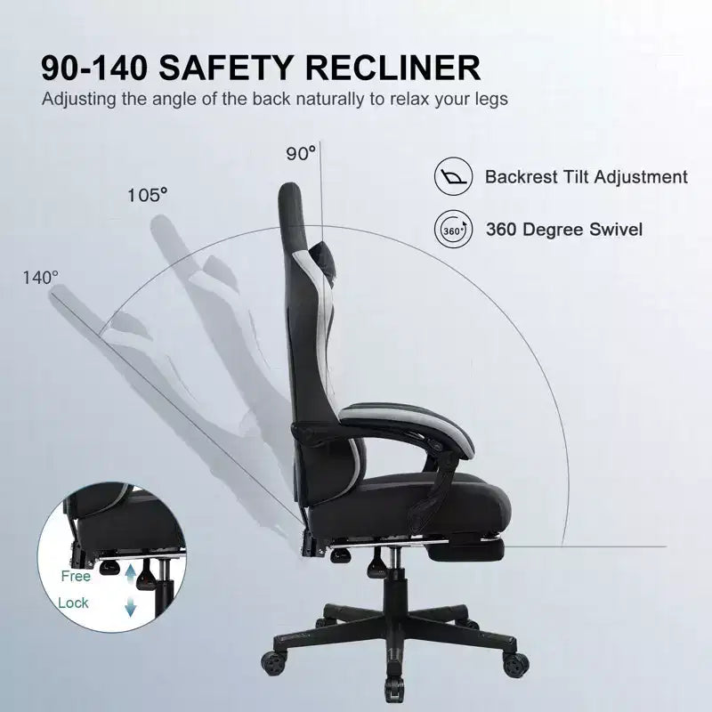 Chaise de jeu GTPLAYER, chaise de bureau en tissu avec accoudoirs liés, chaise d'ordinateur ergonomique