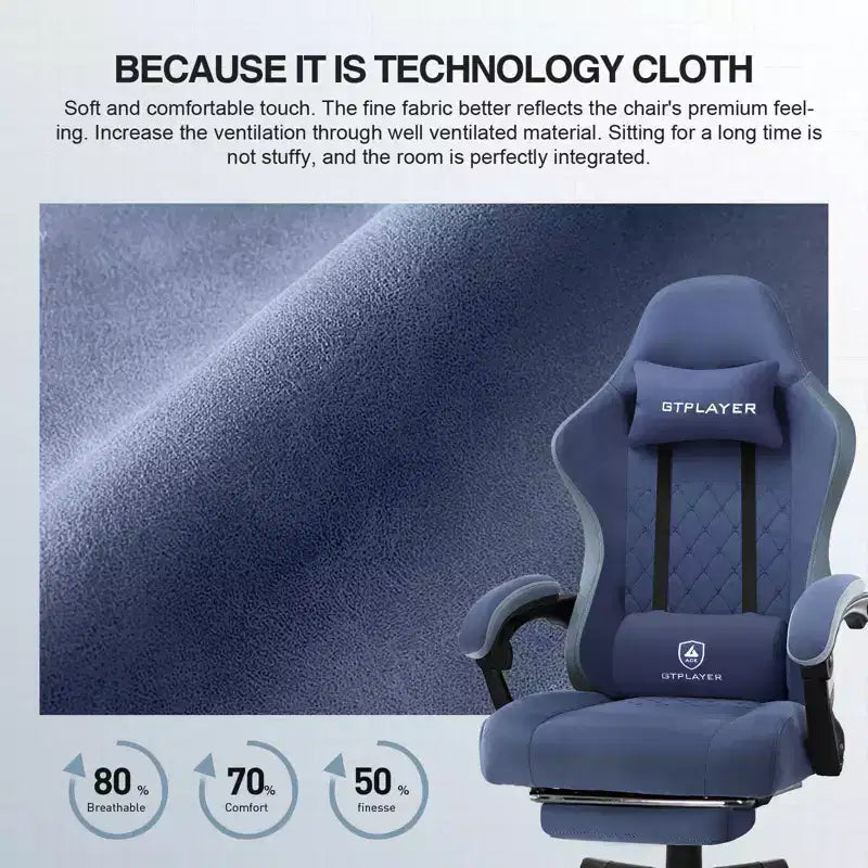 Chaise de jeu GTPLAYER, chaise de bureau en tissu avec accoudoirs liés, chaise d'ordinateur ergonomique