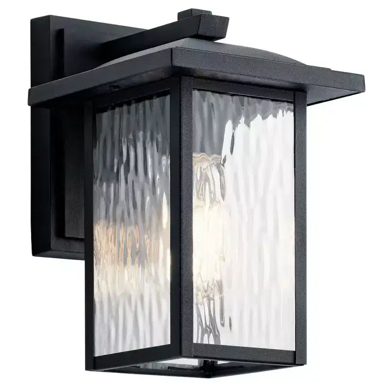 Applique murale extérieure Capanna 10.25 à 1 lumière avec verre transparent strié et finition noire texturée