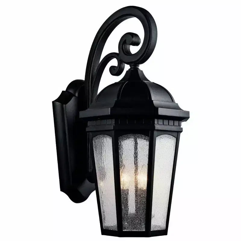 Applique d'extérieur 3 lumières Courtyard 26.5 avec verre texturé noir et verre granité transparent