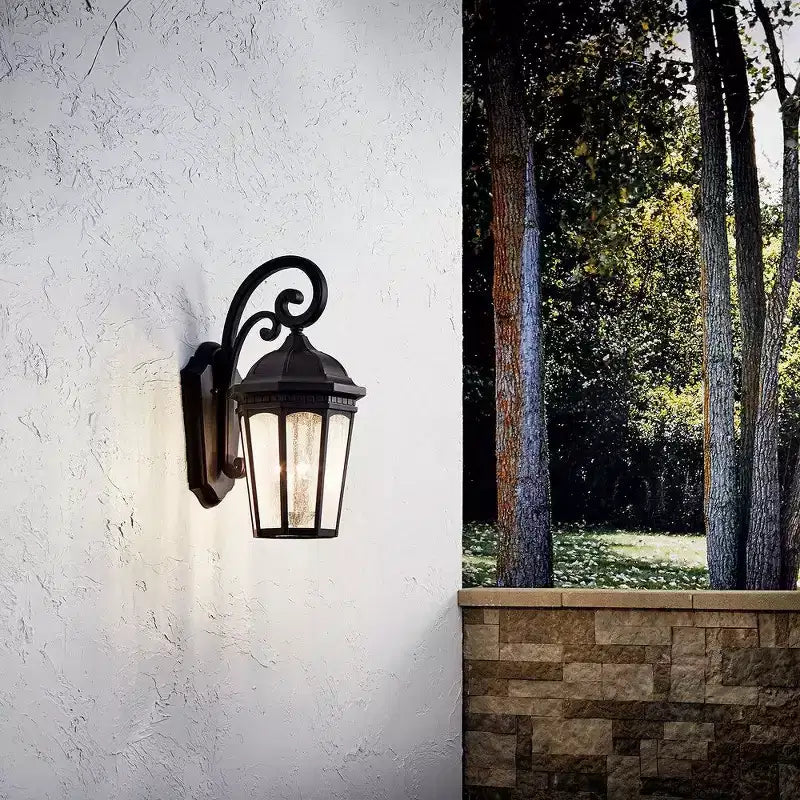 Applique d'extérieur 3 lumières Courtyard 26.5 avec verre texturé noir et verre granité transparent