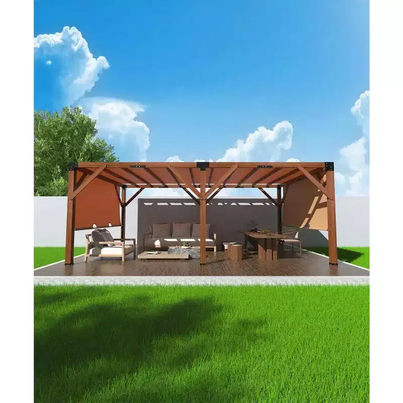 Pergola en bois de 12 x 20 pi, auvent rétractable, pergola en bois d'extérieur pour patio