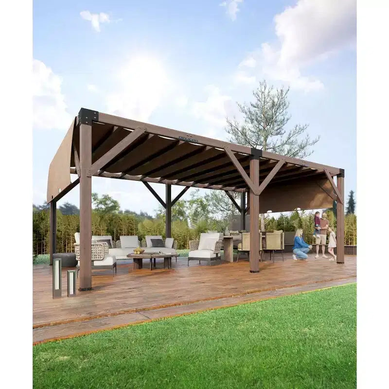 Pergola en bois de 12 x 20 pi, auvent rétractable, pergola en bois d'extérieur pour patio
