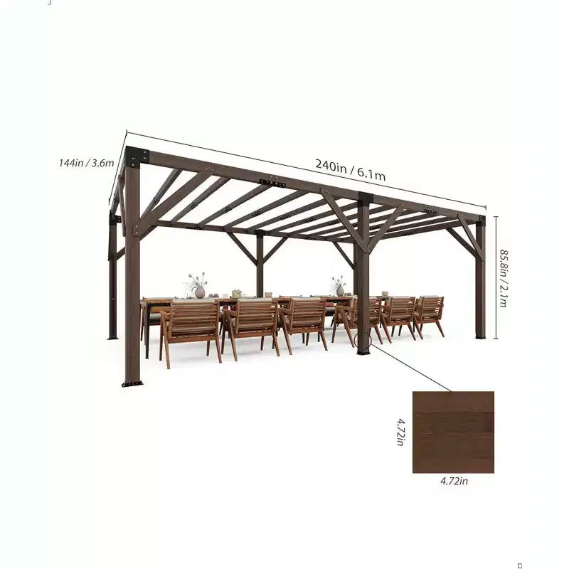 Pergola en bois de 12 x 20 pi, auvent rétractable, pergola en bois d'extérieur pour patio
