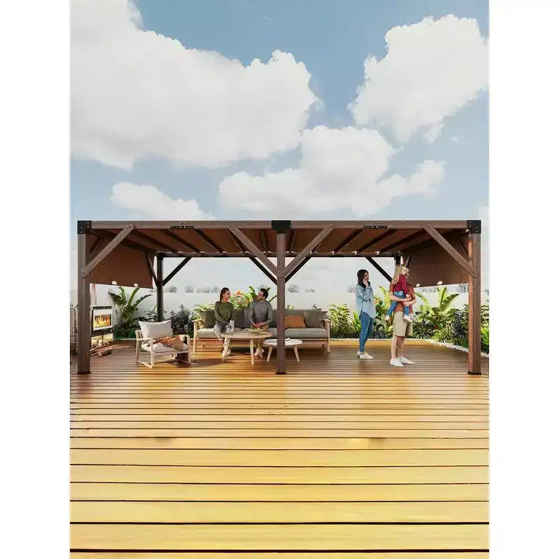 Pergola en bois de 12 x 20 pi, auvent rétractable, pergola en bois d'extérieur pour patio