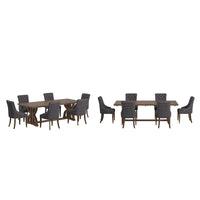 Ensemble de salle à manger table en bois de récupération Bratislava avec chaises à dossier incurvé et capitonnage boutonné