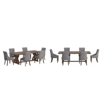 Ensemble de salle à manger table en bois de récupération Bratislava avec chaises à dossier incurvé et capitonnage boutonné