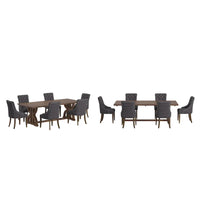 Ensemble de salle à manger table en bois de récupération Bratislava avec chaises à dossier incurvé et capitonnage boutonné