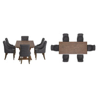 Ensemble de salle à manger table en bois de récupération Bratislava avec chaises à dossier incurvé et capitonnage boutonné