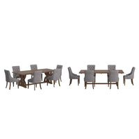 Ensemble de salle à manger table en bois de récupération Bratislava avec chaises à dossier incurvé et capitonnage boutonné
