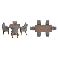 Ensemble de salle à manger table en bois de récupération Bratislava avec chaises à dossier incurvé et capitonnage boutonné