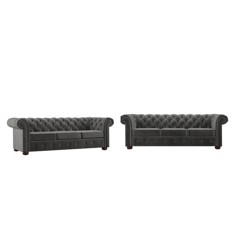 Canapé Chesterfield Gdansk avec accoudoirs arrondis et capitonnés