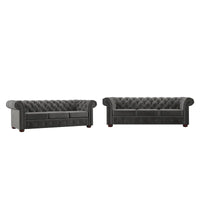 Canapé Chesterfield Gdansk avec accoudoirs arrondis et capitonnés