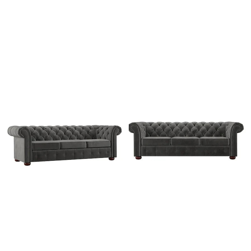 Canapé Chesterfield Gdansk avec accoudoirs arrondis et capitonnés