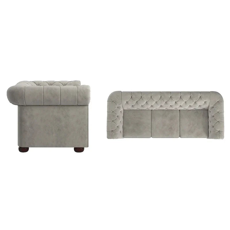 Canapé Chesterfield Gdansk avec accoudoirs arrondis et capitonnés