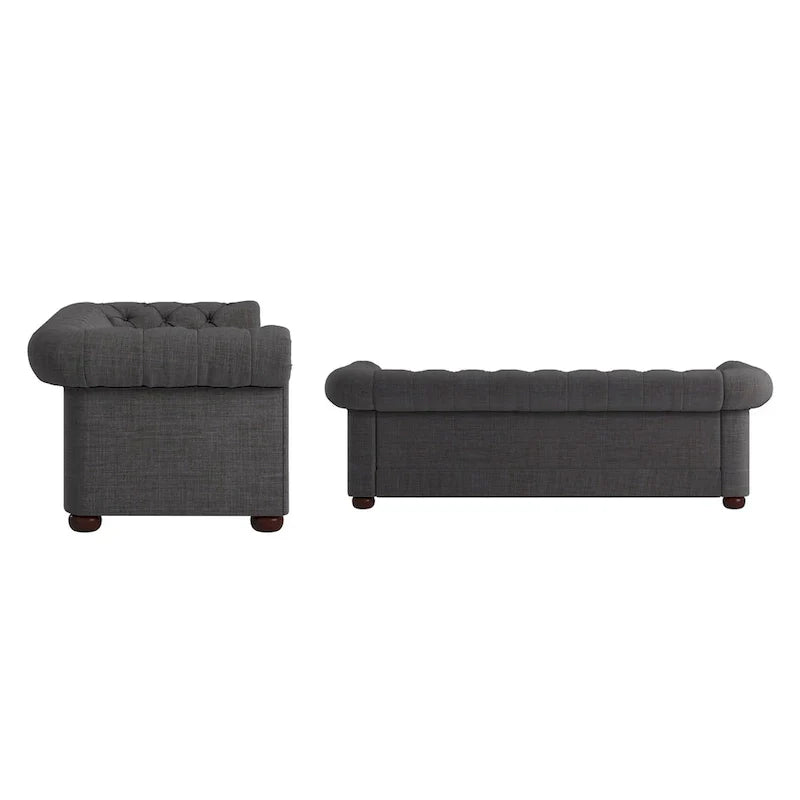 Canapé Chesterfield Gdansk avec accoudoirs arrondis et capitonnés