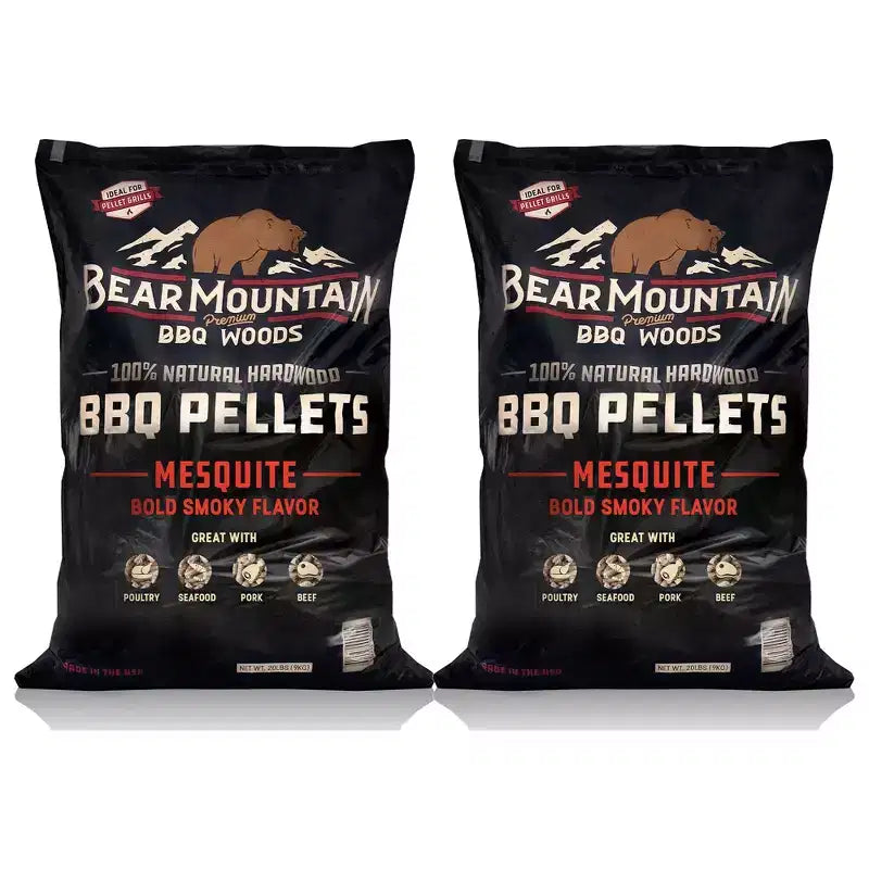 Bear Mountain BBQ Granulés de bois pour fumoir, 100 % naturels, saveur Mesquite, pour barbecues à gaz, charbon et électriques d'extérieur, 18,1 kg (lot de 2)
