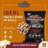 Bear Mountain BBQ Granulés de bois pour fumoir, 100 % naturels, saveur Mesquite, pour barbecues à gaz, charbon et électriques d'extérieur, 18,1 kg (lot de 2)