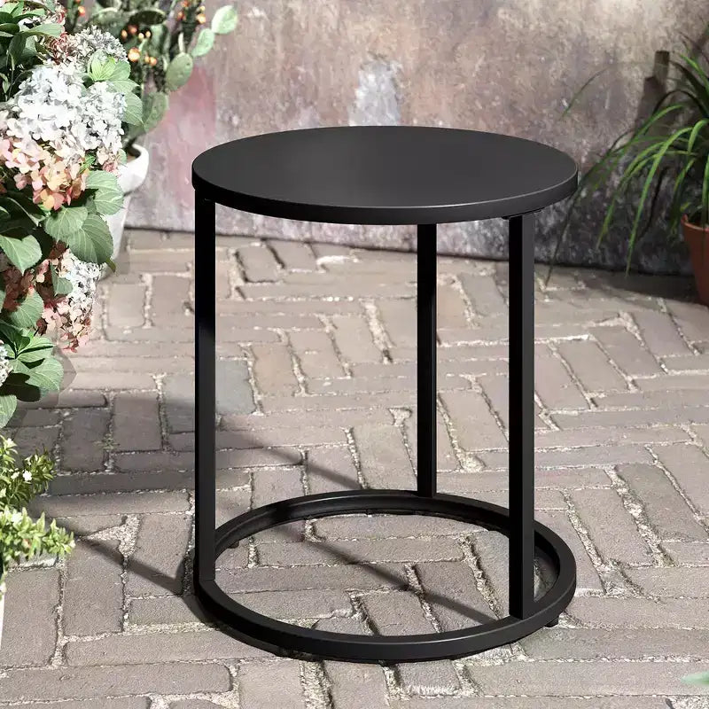 Crestlive Products Table d'appoint de jardin, table pour chaise longue, table bistrot ronde en metal pour interieur et extérieur (noir)