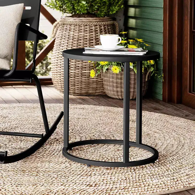 Crestlive Products Table d'appoint de jardin, table pour chaise longue, table bistrot ronde en metal pour interieur et extérieur (noir)