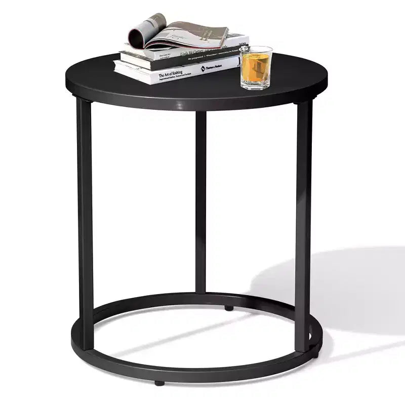 Crestlive Products Table d'appoint de jardin, table pour chaise longue, table bistrot ronde en metal pour interieur et extérieur (noir)