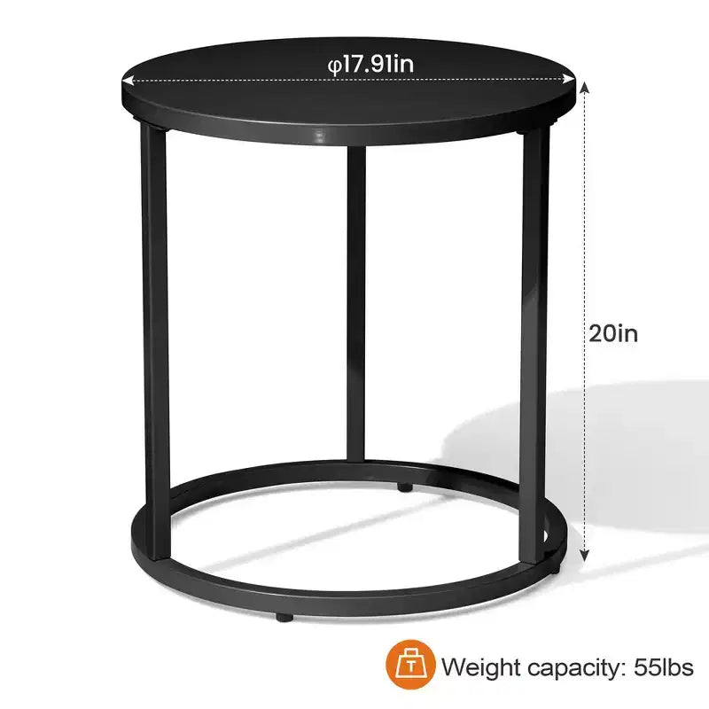Crestlive Products Table d'appoint de jardin, table pour chaise longue, table bistrot ronde en metal pour interieur et extérieur (noir)