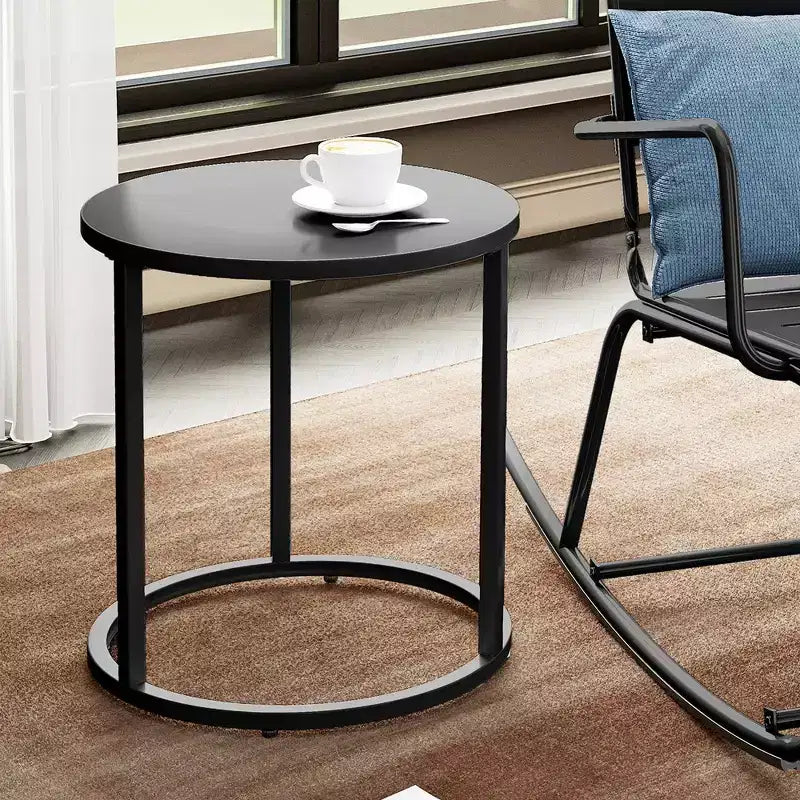 Crestlive Products Table d'appoint de jardin, table pour chaise longue, table bistrot ronde en metal pour interieur et extérieur (noir)