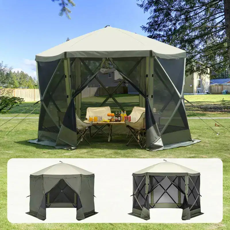 Tonnelle escamotable 10x10 pieds, 6 côtés, avec parois amovibles et moustiquaire
