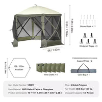 Tonnelle escamotable 10x10 pieds, 6 côtés, avec parois amovibles et moustiquaire