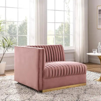 Sanguine Fauteuil accoudoir gauche pour canapé sectionnel modulable en velours performance à capitons canaux