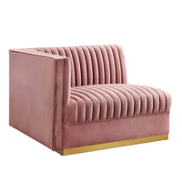 Sanguine Fauteuil accoudoir gauche pour canapé sectionnel modulable en velours performance à capitons canaux