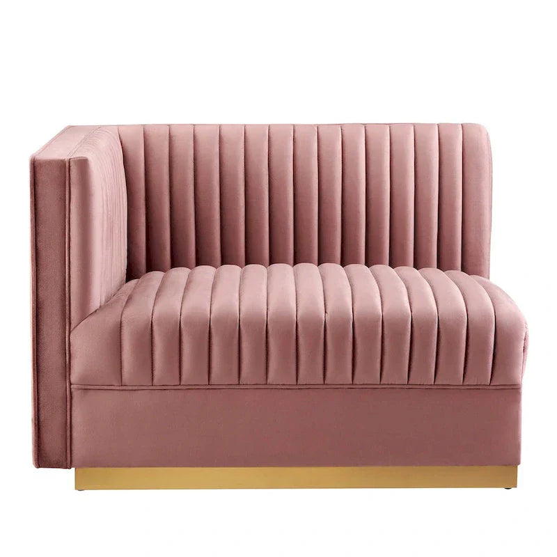 Sanguine Fauteuil accoudoir gauche pour canapé sectionnel modulable en velours performance à capitons canaux