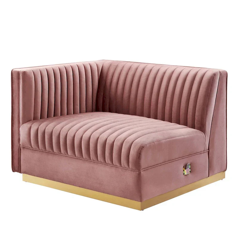 Sanguine Fauteuil accoudoir gauche pour canapé sectionnel modulable en velours performance à capitons canaux