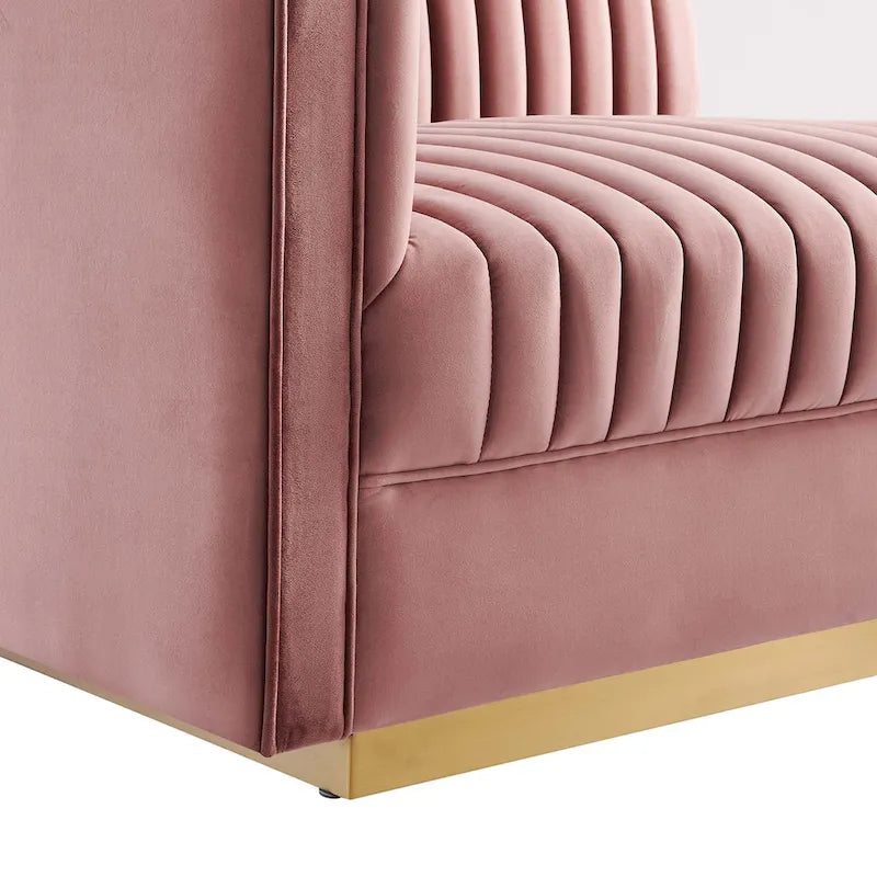 Sanguine Fauteuil accoudoir gauche pour canapé sectionnel modulable en velours performance à capitons canaux