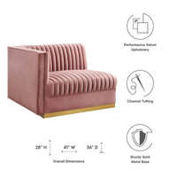 Sanguine Fauteuil accoudoir gauche pour canapé sectionnel modulable en velours performance à capitons canaux