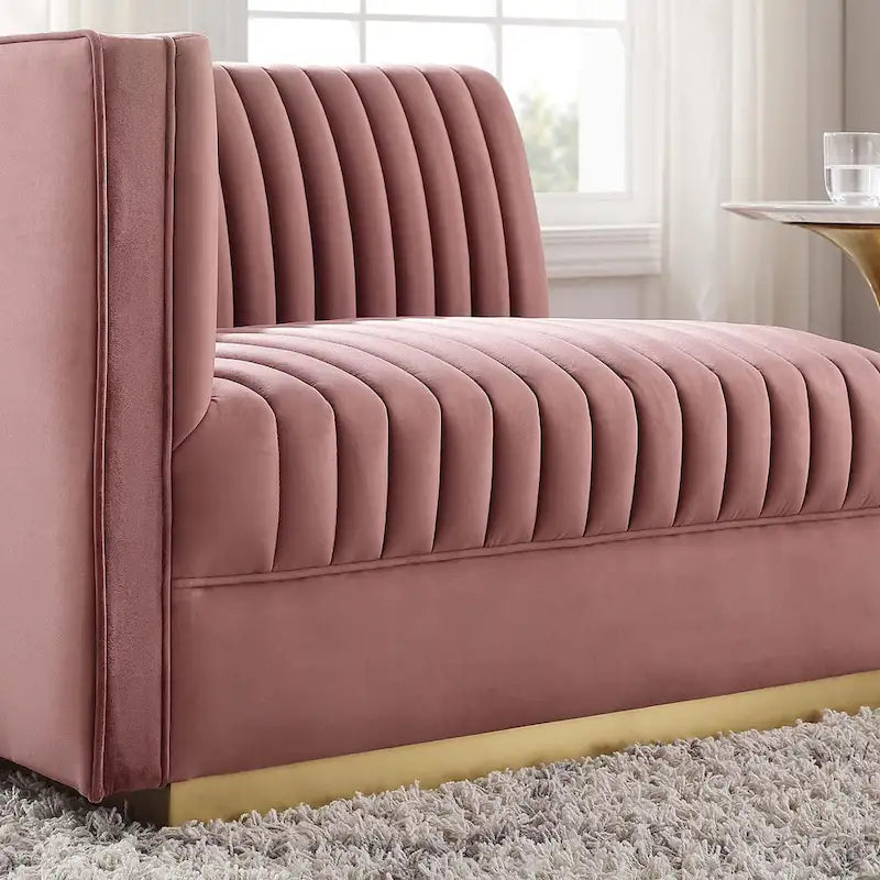 Sanguine Fauteuil accoudoir gauche pour canapé sectionnel modulable en velours performance à capitons canaux