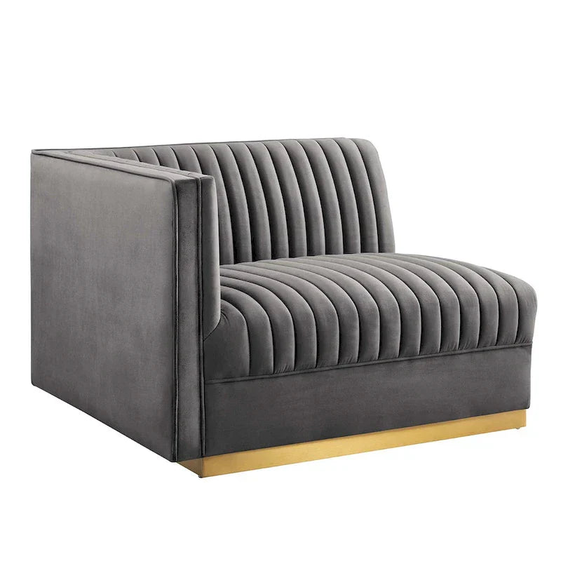 Sanguine Fauteuil accoudoir gauche pour canapé sectionnel modulable en velours performance à capitons canaux