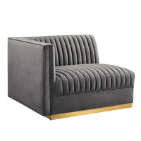 Sanguine Fauteuil accoudoir gauche pour canapé sectionnel modulable en velours performance à capitons canaux