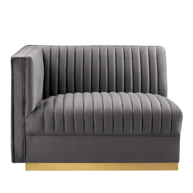 Sanguine Fauteuil accoudoir gauche pour canapé sectionnel modulable en velours performance à capitons canaux